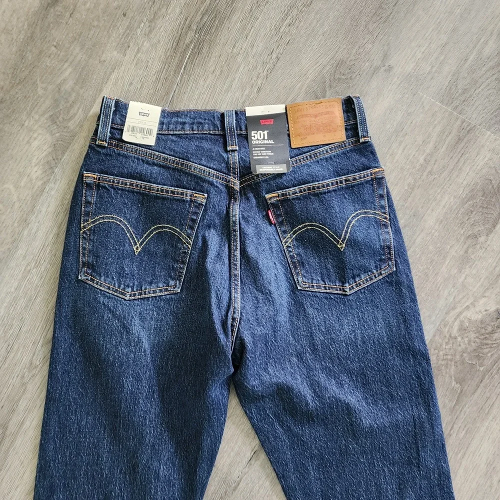 Levi's Premium 501 Original High Rise Straight Leg Jeans Dark Wash W25 L32